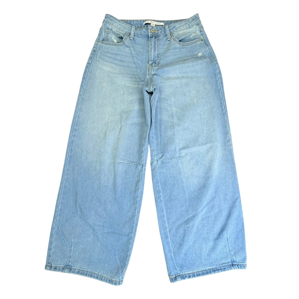 Celebrity Pink Jeans Womens 5/27 Light Blue Wide Leg High Rise Distressed Denim
